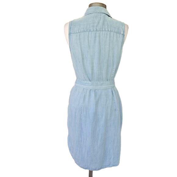 UNTUCKit Light Blue Chambray Perry Sleeveless Shirt Dress Size 8 Belted Casual - Picture 5 of 11